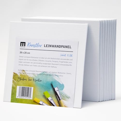 10 Stk. 20x20cm Künstler-Leinwand Malkarton, Malpappen zum bemalen, das leere weiße Leinwandpanel ist aus 100% Baumwolle, 2-fach weiß grundiert und 3mm stark - zum Malen für Profis, Kinder, Hobby 10 Stk. 20x20cm Künstler-Leinwand Malkarton, Malpappen zum bemalen, das leere weiße Leinwandpanel ist aus 100% Baumwolle, 2-fach weiß grundiert und 3mm stark - zum Malen für Profis, Kinder, Hobby