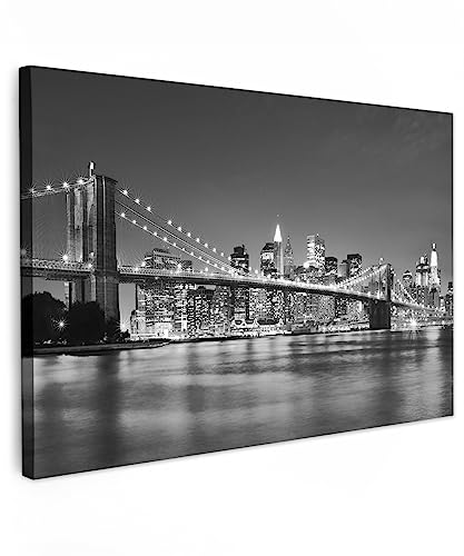 MuchoWow Leinwandbild Brooklyn Bridge 120x80cm in Schwarzweiß