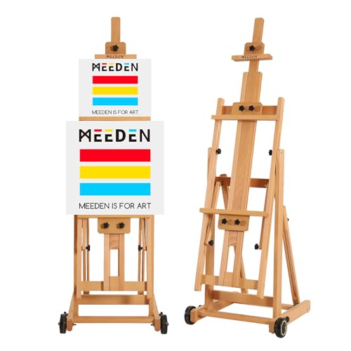 MEEDEN Vielseitige Studio Staffelei mit H-Rahmen - Alle Medien verstellbare Staffelei aus Buchenholz,Malstaffelei Ständer,Beweglich und Neigbar,Flach Erhältlich,Hält Leinwandkunst bis 196 cm (77 Zoll)