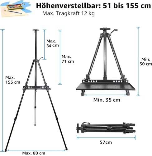 VAIIGO Staffelei aus Aluminium, höhenverstellbar von 50 bis 152 cm, schwarz