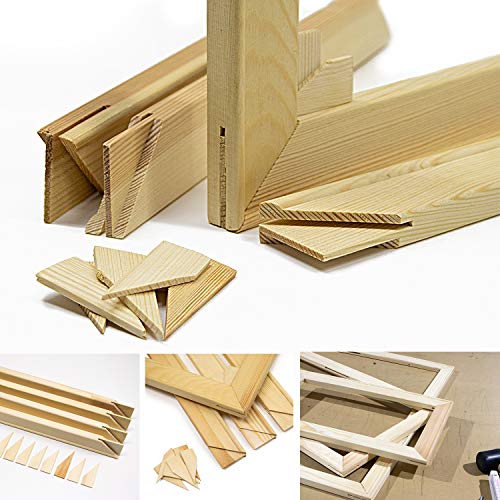 Keilrahmen-Set 70x60cm, Holz Keilrahmenleisten Bausatz zur Selbstmontage, Selbstbau ohne Leinwand, mit profilierten, gezapften Keilrahmenleisten mit Holzkeilen und Zwischenstegen je nach Größe