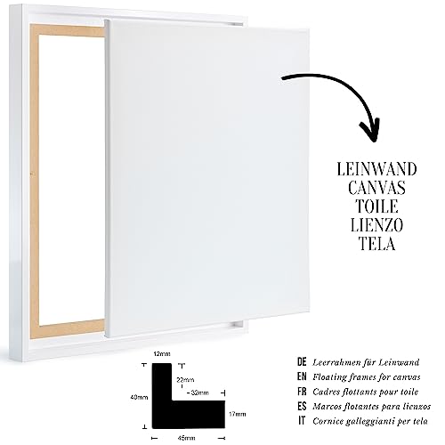 Monframe Schattenfugenrahmen - 80x100 cm - Weiß Glanz - für Leinwandbilder auf Keilrahmen - Leerrahmen ohne Glas und Rückwand