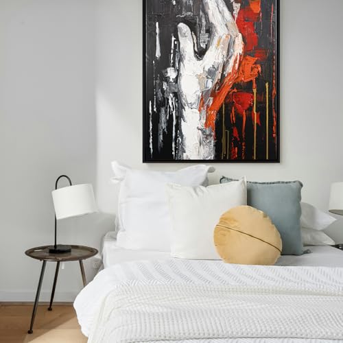 AUREDAS Handgemaltes Acryl-Gemälde auf Leinwand 60x80 – Hochformat in Rot, Weiß, Schwarz mit Rahmen in Schwarz – Wandbild Feuer Hand Abstrakt für Wohnzimmer, Schlafzimmer, Büro,Flamme des Willens