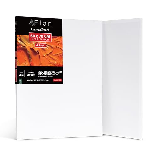 Elan Malkarton 50x70 - Leinwand zum Bemalen im 6er Set, 100% Baumwolle Leinwand Dünn 3mm, Malpappe für Acrylfarben