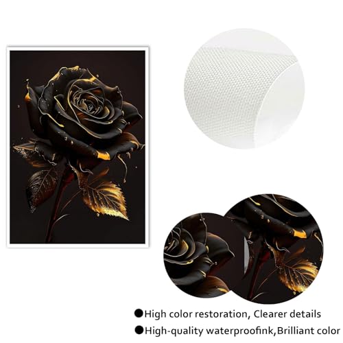 VTRXEG Bilder Schwarz Blume Gold Abstrakt,Modernes blumen bilder auf leinwand,Für Wohnzimmer Schlafzimmer Wanddekoration poster Ohne Rahmen (80x120cm)
