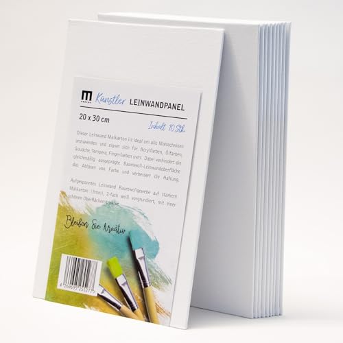 10 Stk. Leinwand Malkarton zum Bemalen 20x30cm, A4 - leere, weiße Malpappe aus 100% Baumwolle, 2-fach weiß grundiert und 3mm stark - Ideal zum Malen mit Acryl oder Ölfarbe für Profis, Kinder, Hobby 10 Stk. Leinwand Malkarton zum Bemalen 20x30cm, A4 - leere, weiße Malpappe aus 100% Baumwolle, 2-fach weiß grundiert und 3mm stark - Ideal zum Malen mit Acryl oder Ölfarbe für Profis, Kinder, Hobby