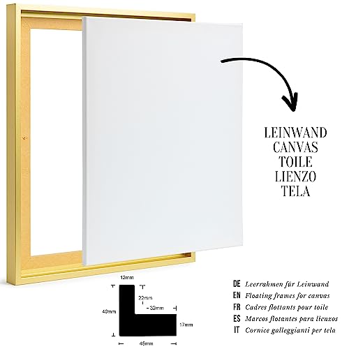 Monframe Schattenfugenrahmen - 80x100 cm - Gold - für Leinwandbilder auf Keilrahmen - Leerrahmen ohne Glas und Rückwand