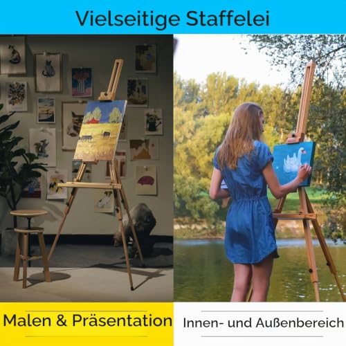 MEEDEN Stativ-Staffelei mit Tragetasche – massives Buchenholz Universal-Staffelei für Maler, Studenten, Landschaftskünstler, hält Leinwand bis zu 112 cm