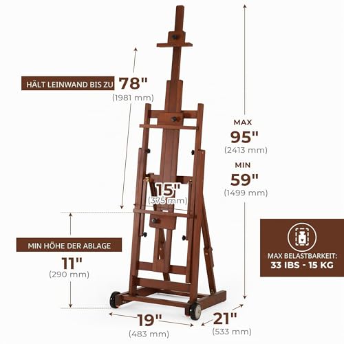 VISWIN Zusammenklappbar H-Rahmen Staffelei Holz Groß für 1&2 Leinwände, Bewegliche Buchenholz Staffelei Groß, Verstellbarer Ständer Malstaffelei für Künstler, Erwachsene, Leinwand Ständer für Malen