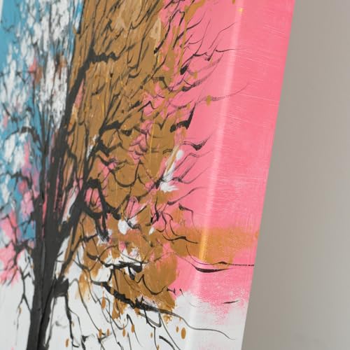 Handgemaltes Acrylgemälde in Blau, Pink und Gold auf Leinwand im Hochformat Chromatischer Wipfel 60x80 cm ohne Rahmen für Wohn- und Arbeitsräume
