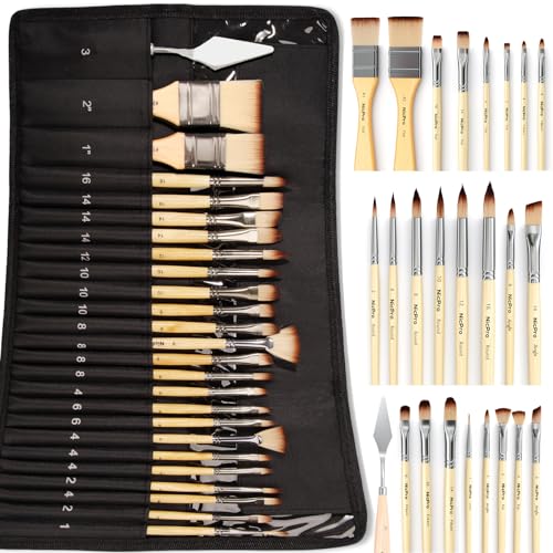 Nicpro 26 Stück Pinsel Set, Expertenqualität, Künstlerpinsel Pinselset Acrylfarben Pinsel, mit Leinwand Tragetasche und Spachtel für Acryl, Öl, Aquarell, Gouache Malerei, Erwachsene und Kinder Nicpro 26 Stück Pinsel Set, Expertenqualität, Künstlerpinsel Pinselset Acrylfarben Pinsel, mit Leinwand Tragetasche und Spachtel für Acryl, Öl, Aquarell, Gouache Malerei, Erwachsene und Kinder