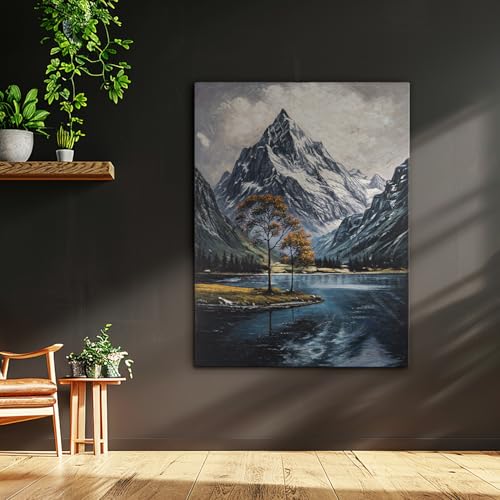AUREDAS handgemaltes Acryl-Gemälde Zwischen Berg und See auf Leinwand, 150x200 cm, ohne Rahmen für Wohn- und Büroräume, hochformatiges Wandbild