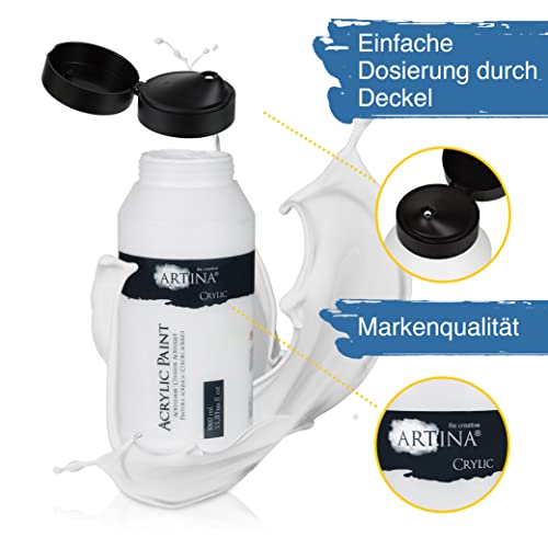 Artina Acrylfarbe Titanweiss im 1-Liter-Tube, wasserbasiert, schnelltrocknend