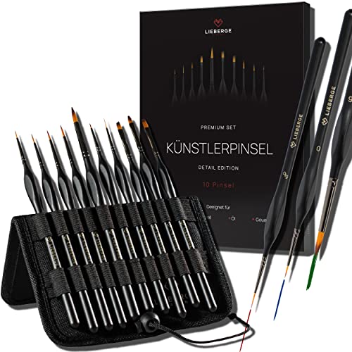 LIEBERGE Premium Detail Pinselset Acrylfarben – 10 extra feine Pinsel für höchste Präzision – Acryl Pinsel, Aquarellpinsel, Modellbau Pinsel – Inklusive hochwertigem Präsenter LIEBERGE Premium Detail Pinselset Acrylfarben – 10 extra feine Pinsel für höchste Präzision – Acryl Pinsel, Aquarellpinsel, Modellbau Pinsel – Inklusive hochwertigem Präsenter