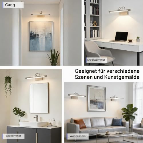 Actask Bilderleuchte Akku mit Fernbedienung, 40 cm LED Bildbeleuchtung, Sand Nickel