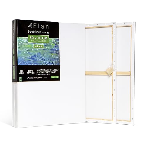 Elan Keilrahmen Leinwand zum Bemalen 50x70 im 6er Set, MAltuch aus 100% Baumwolle