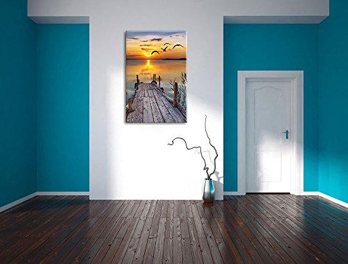 Pixxprint Steg bei Sonnenuntergang, Größe: 60x40cm, Leinwandbild, fertig gespannt, Wandbild, Dekoration, Kunstdruck, kein Poster