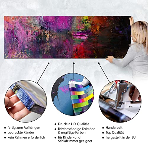 murando - Leinwand Bilder Abstrakt 150x50 cm Vlies Leinwandbild 1 tlg Kunstdruck modern Wandbilder XXL Wohnzimmer Wanddekoration Leinwandbilder Wand Bild Panoramabild bunte Farben Textur wie gemalt