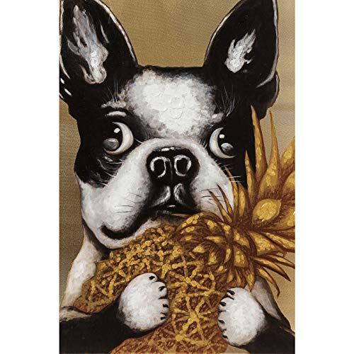 Kare Design Bild Touched Dog with Pineapple, Gold, Leinwandbild, Hund, Acrylfarbe, Canvas, Tannenholz Rahmen, handgemalte Details, Abstrakt, Modern, Wohnzimmer, Schlafzimmer, Flur, 80x80x4 cm (H/B/T)