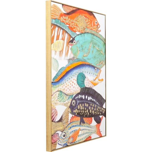 Kare Design Bild Touched Fish Meeting Two Bunt, Leinwandbild, Wanddekoration, Canvas, Massivholz Rahmen, handgemalte Details, Wohnzimmer, Schlafzimmer, Flur, 100x75x3,5cm