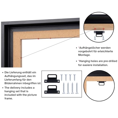 CLAMARO 'SFR35' Schattenfugenrahmen für 80x100 cm Keilrahmen | Schwarz Matt | MDF-Holz Bilderrahmen für Keilrahmen Leinwände inkl. Aufhänger und Montagematerial