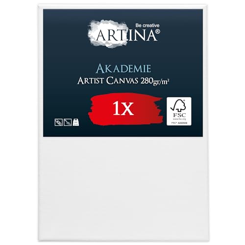 Keilrahmen Leinwand zum Bemalen 50x70 cm – Artina FSC® Leinwand Keilrahmen Leinwände für Acrylfarben Canvas 100% Baumwolle – bespannte Keilrahmen Set Leinwände zum malen Acryl Leinwand Rahmen Weiß