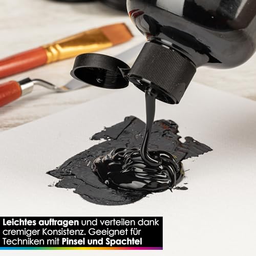 OfficeTree Acrylfarbe Schwarz 500ml - Acrylfarbe Wasserbasis Schwarz- Black Acrylic Paint für Acrylmalerei, Hobbykünstler - Schwarze Acrylfarbe Ideal zum Mischen