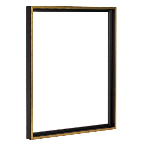 HaakDesign Schattenfugenrahmen Levi in Schwarz Gold gebürstet 100 X 150 cm für Keilrahmenbilder und Leinwände Glanz Edition