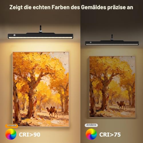 ceshu 40 cm Bilderleuchte kabellos mit Bewegungssensor, 6000-mAh-Akku, dimmbar