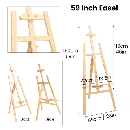 Verstellbare Holzstaffelei für Malerei und Kunst mit einer Höhe von 150 cm für Leinwände und Keilrahmen