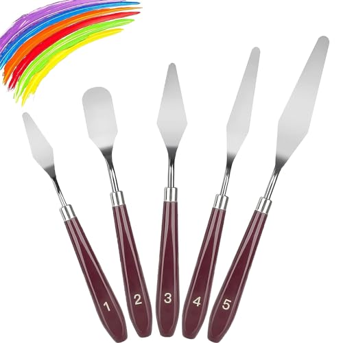 Malmesser Spachtel Set, 5 Stücke Edelstahl Acryl Spachtel, Malmesser, Spachtel Acrylmalerei, Palettenmesser, Streichpalette Set, für Torten Spachtel, Toner Werkzeug, Lgemälde