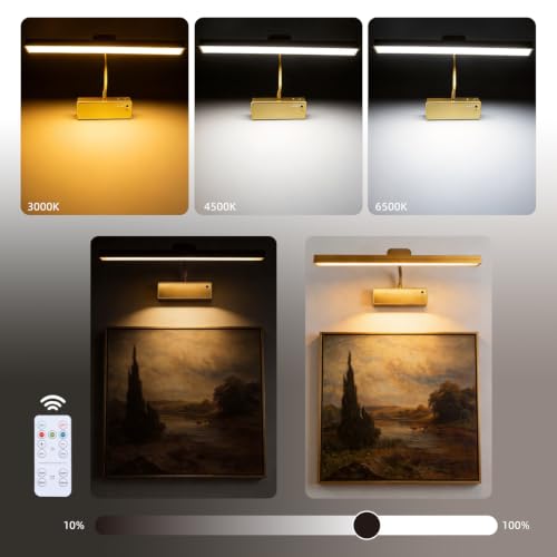 da LIGHT Akku Bilderleuchte kabellos, dimmbar, mit Fernbedienung, gold