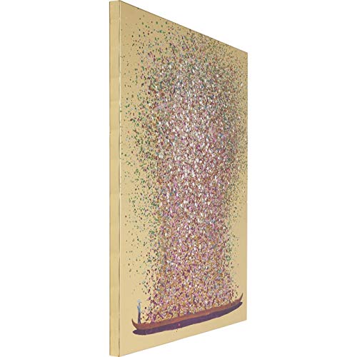Kare Design Bild Touched Flower Boat Gold/Pink, Gemälde, Pastellfarben, Asia-Stil, buntes Wandbild, Canvas-Leinwand, Massivholz Rahmen, handgemalte Details mit Acrylfarbe, Abstrakt, 160x120x3,5cm
