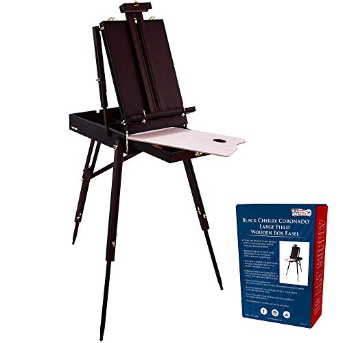 U.S. Art Supply Coronado Black Cherry Staffelei, groß, verstellbar, Holz, französischer Stil, Feld- und Studio-Skizzenbox-Staffelei mit Schublade, Künstlerholzpalette, Premium-Buchenholz, Malerei,
