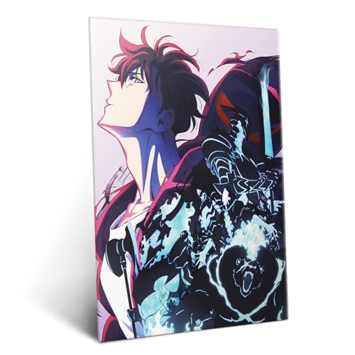 Metallposter von Solo Leveling mit Sung Jinwoo: Vertikales Wandbild für moderne Anime-Dekoration