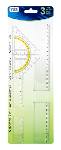 3-teilige Zeichengarnitur von TSI mit zwei Linealen und Geodreieck in transparentem Design