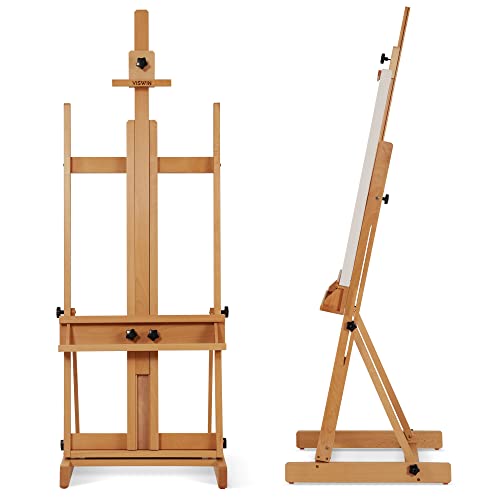VISWIN Staffelei Groß H-Rahmen 135-231 cm H, Hält Leinwände bis zu 198 cm, Premium Atelierstaffelei Groß aus Buchenholz mit Breiterer Ablage, Leinwand Ständer für Malen, Künstler, Erwachsene