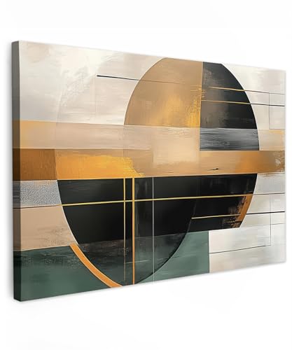 MuchoWow© Bilder Groß 120x80 cm XXL Wohnzimmer Deko Modern Wandbild Kunstdruck auf Leinwand Bild Schlafzimmer über Bett Room Decor Geschenke Abstrakt - Gold - Bronze - Grün - Formen - Modern