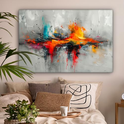 MuchoWow© Leinwandbild Groß 120x80 cm XXL Dekoration Wohnzimmer Bilder Pictures Wall Decoration Living Room Wohnungs Deko Moderne Bild Modern - Kunst - Orange - Grau - Abstrakt