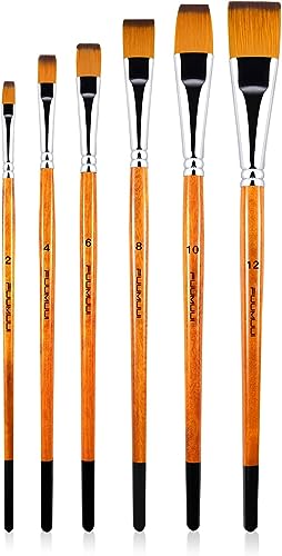 Fuumuui Pinsel Set Malen - 6 Stück Professionell Künstlerpinselset Synthetisches Japanisches Nylon für Aquarell, Acryl, Ölgemälde, Gouache | Aquarell Pinsel, pinselset acrylfarben | Flach Pinsel Set