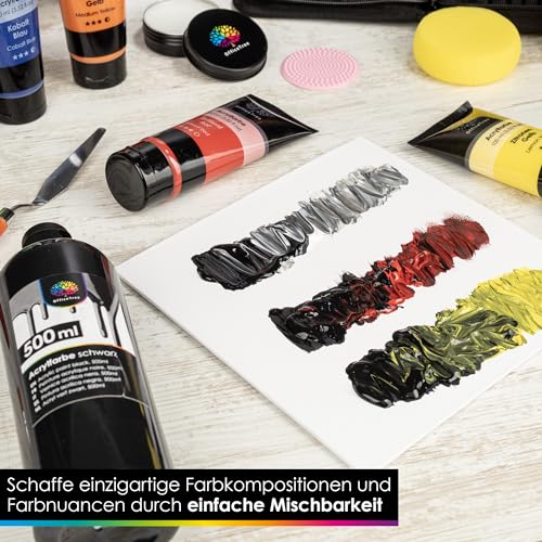 OfficeTree Acrylfarbe Schwarz 500ml - Acrylfarbe Wasserbasis Schwarz- Black Acrylic Paint für Acrylmalerei, Hobbykünstler - Schwarze Acrylfarbe Ideal zum Mischen