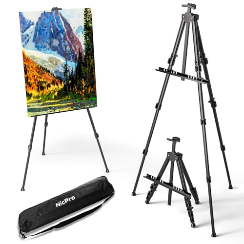 Nicpro Staffelei für Schilder, schwarze Aluminium-Dreibeinstaffelei, höhenverstellbar 43 bis 168 cm