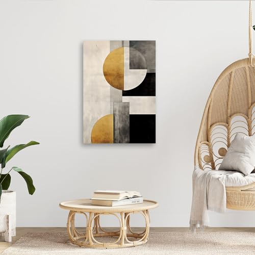 Feeby - Wandbilder Wohnzimmer Abstrakt Geometrie 80x120 cm Leinwand Bilder, Bilder für Schlafzimmer, Echter Gemalter Effekt, Moderne Wanddeko, Gemälde - Boho Wie Gemalt Beige