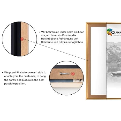 CLAMARO 'SFR35' Schattenfugenrahmen für 80x120 cm Keilrahmen | Gold | MDF-Holz Bilderrahmen für Keilrahmen Leinwände inkl. Aufhänger und Montagematerial