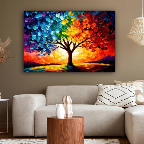 MuchoWow© Bilder Groß 120x80 cm XXL Wohnzimmer Deko Modern Wandbild Kunstdruck auf Leinwand Bild Schlafzimmer über Bett Room Decor Geschenke Baum - Kunst - Natur - Sonnenuntergang