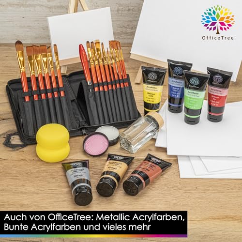 OfficeTree 20er Pinselset Acrylfarben mit Pinselseife & Tasche & Schwämme & Palettenmesser - Künstlerpinsel Set für Leinwand - Malpinsel Set für Acryl & Ölfarben & Aquarell & Gouache