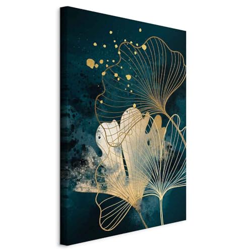 Murando Wandbild 80×120 cm – Abstrakte Natur – Vlies – Ginkgo – Motiv in Türkis – Hochformat – Leinwand – moderne Wanddekoration – hochwertiger Druck – klare Details