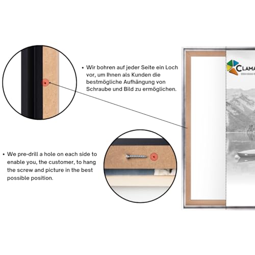 CLAMARO 'SFR35' Schattenfugenrahmen für 100x140 cm Keilrahmen | Silber | MDF-Holz Bilderrahmen für Keilrahmen Leinwände inkl. Aufhänger und Montagematerial