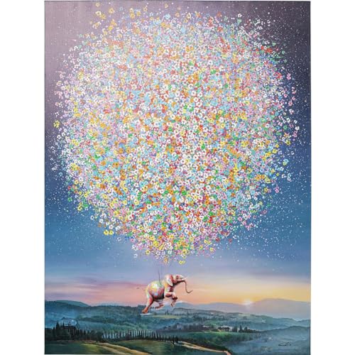 Kare Design Leinwandbild Flying Elephant At Night Blau, Bild mit Rahmen, Leinwandbild, Wanddekoration, Massivholz Rahmen, handgemalte Details, Modern, Wohnzimmer, Schlafzimmer, 160x120x3,5cm