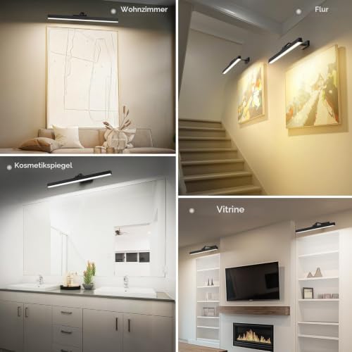 AIBOO kabellose LED Bilderleuchte 60 cm, aufladbar mit Fernbedienung, Schwarz